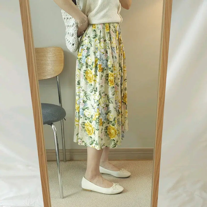 [BUNJANG] Gerard Darel Floral A-Line Skirt / (S)제라드다렐 여성 A라인 스커트 플라워 옐로우 W3083