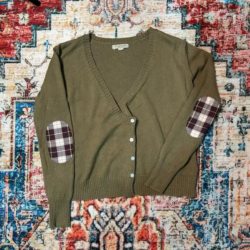 [BUNJANG] Burberry Brit Elbow Patch Check Cardigan / [M] 버버리 덧댐 가디건