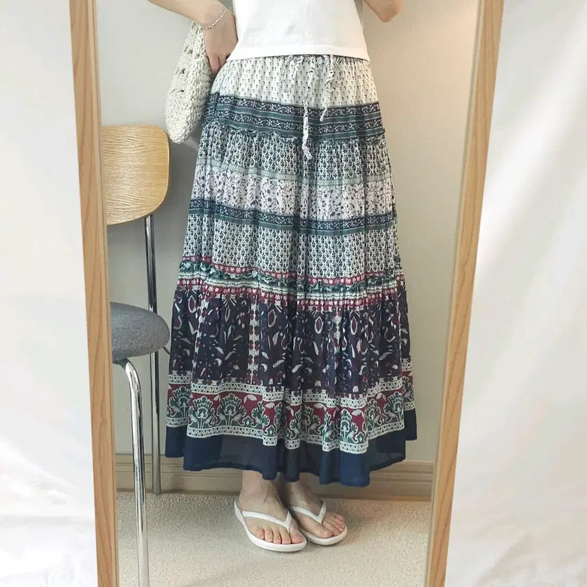 [BUNJANG] Japanese Paisley Ethnic Long Skirt / (M)일본 롱 스커트 페이즐리 에스닉 히피 빈티지 W3092