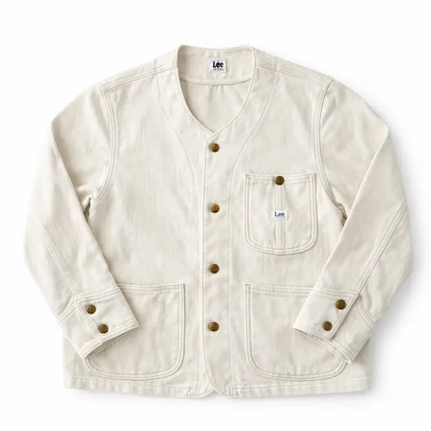 [BUNJANG] Lee x Beams Collarless Coverall Jacket - Ecru (Size M) / Lee x Beams 커버올 자켓