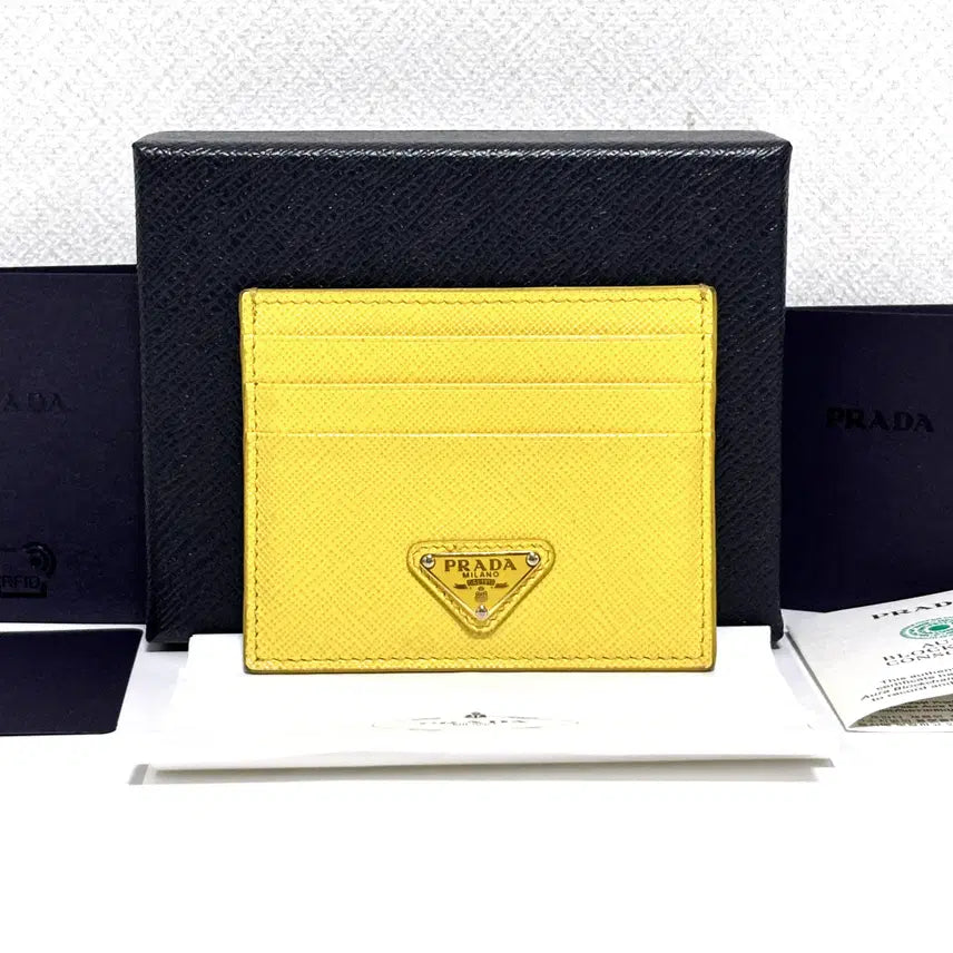 [BUNJANG] Prada Saffiano Leather Card Holder Yellow A+ Grade / [A+급/정품] 프라다 사피아노 레더 카드지갑