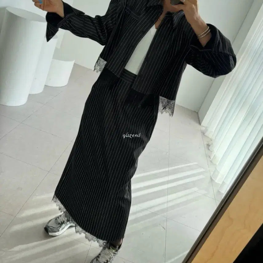 [BUNJANG] Glancient Timothy Lace Crop Shirt Long Skirt Set - Black / 티모시 레이스 크롭셔츠 롱스커트 세트 블랙