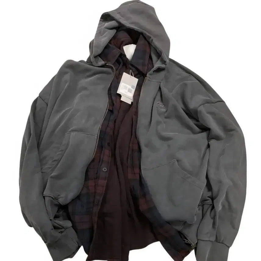 [BUNJANG] Undermycar Double Layered Shirt Hoodie Zip-up / 언더마이카 더블 레이어드 셔츠 후드집업