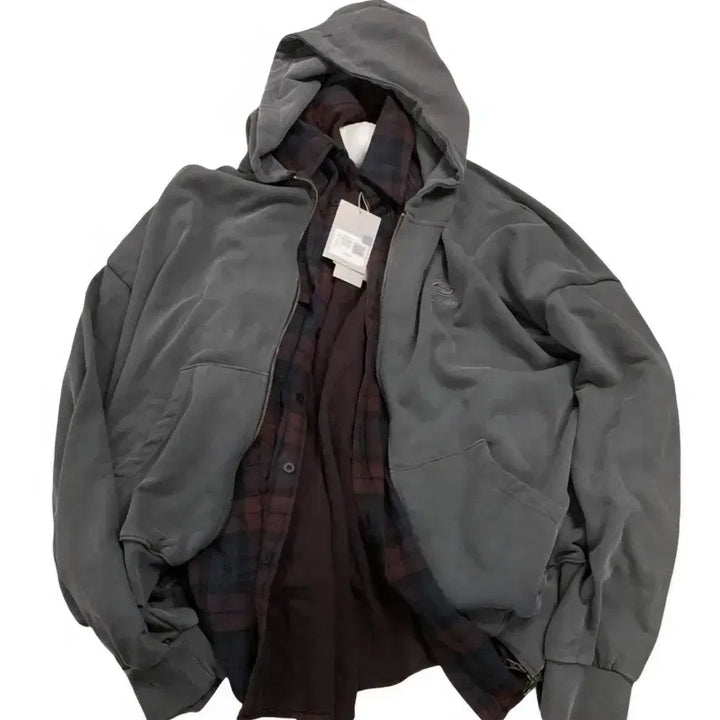 [BUNJANG] Undermycar Double Layered Shirt Hoodie Zip-up / 언더마이카 더블 레이어드 셔츠 후드집업