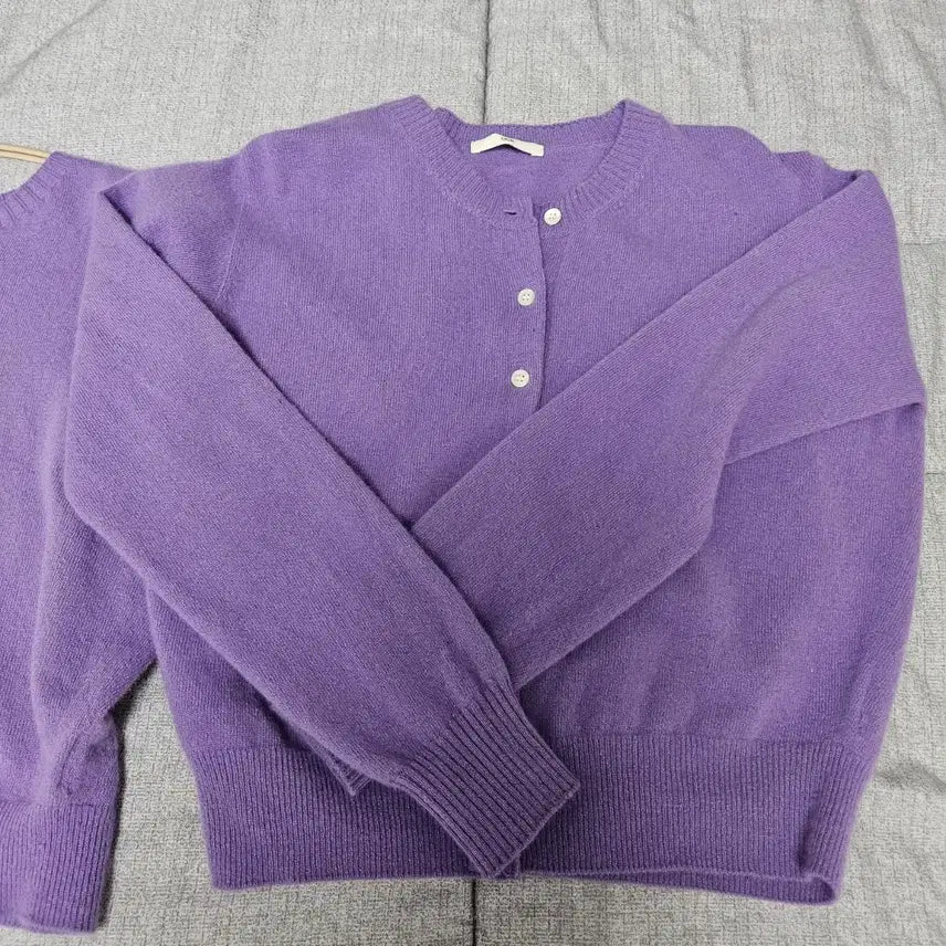 [BUNJANG] OUR Purple Knit Cardigan Set / OUR 퍼플 니트 가디건 세트
