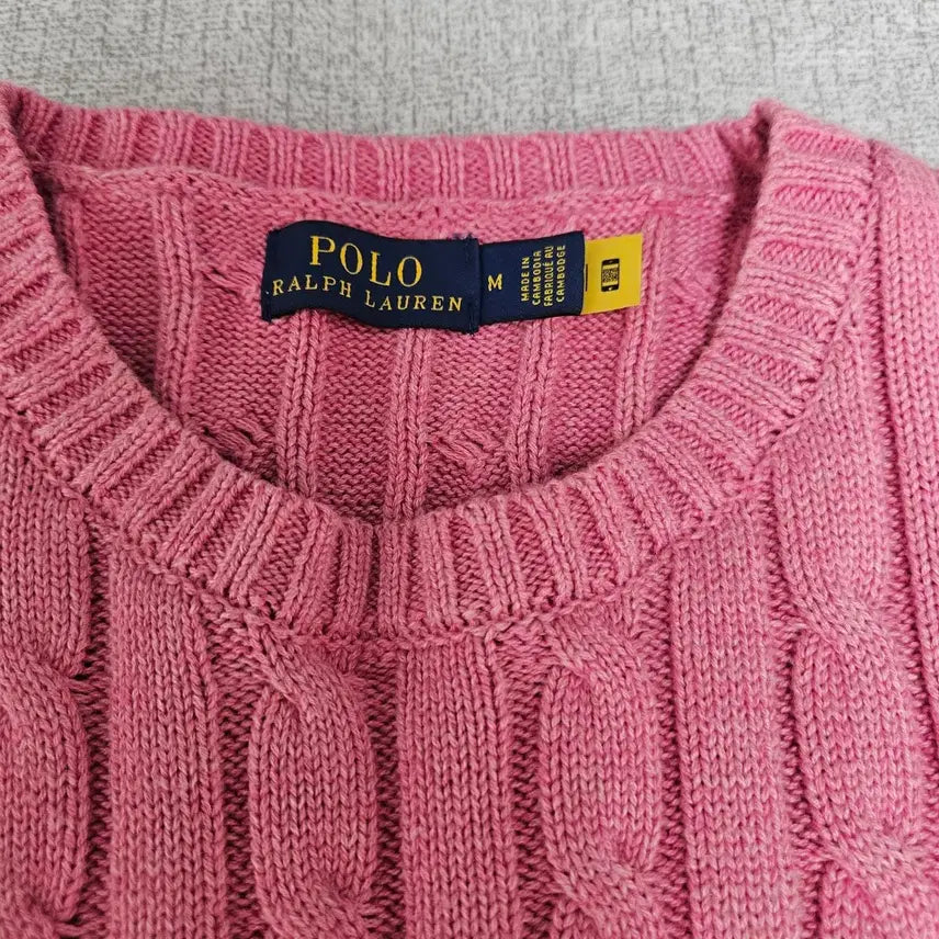 [BUNJANG] Polo Ralph Lauren Pink Cable Knit Sweater / 폴로 랄프로렌 핑크 케이블 니트 M