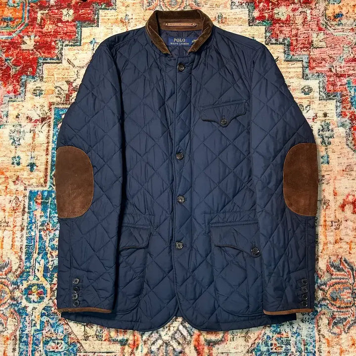 [BUNJANG] Polo Ralph Lauren Calfskin Suede Patch Quilted Jacket Navy / [L] 폴로 랄프로렌 송아지 가죽 덧댐 퀄팅 자켓