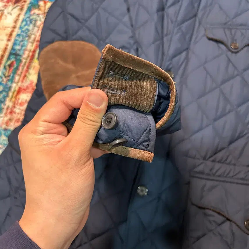[BUNJANG] Polo Ralph Lauren Calfskin Suede Patch Quilted Jacket Navy / [L] 폴로 랄프로렌 송아지 가죽 덧댐 퀄팅 자켓