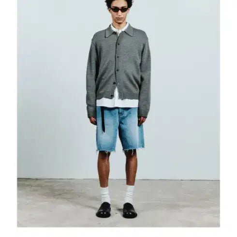 [BUNJANG] Coore Wool Collar Cardigan - Khaki Grey - XL / 쿠어 울 카라 가디건 카키 그레이 색상  XL 사이즈 판매합니다.