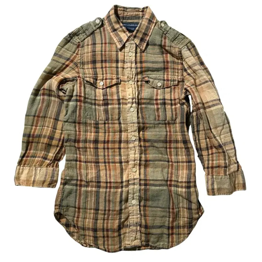 [BUNJANG] Ralph Lauren Linen Shoulder Patch Check Shirt / [여S] 랄프로렌 린넨 견장 체크 셔츠