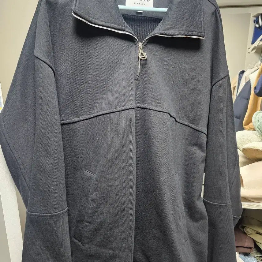 [BUNJANG] Solid Homme Half-Zip Sweatshirt / 솔리드옴므 블랙 하프집업 맨투맨50 사이즈  오버핏