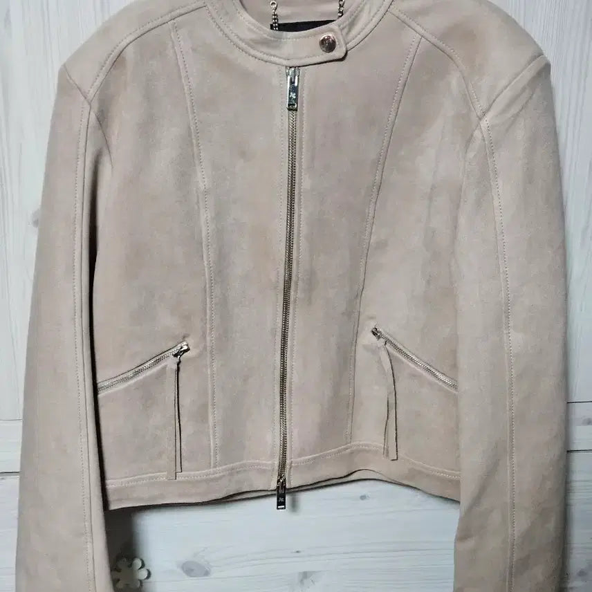 [BUNJANG] Gangjame Beige Suede Rider Jacket / 강자매 베이지 스웨이드 라이더 자켓
