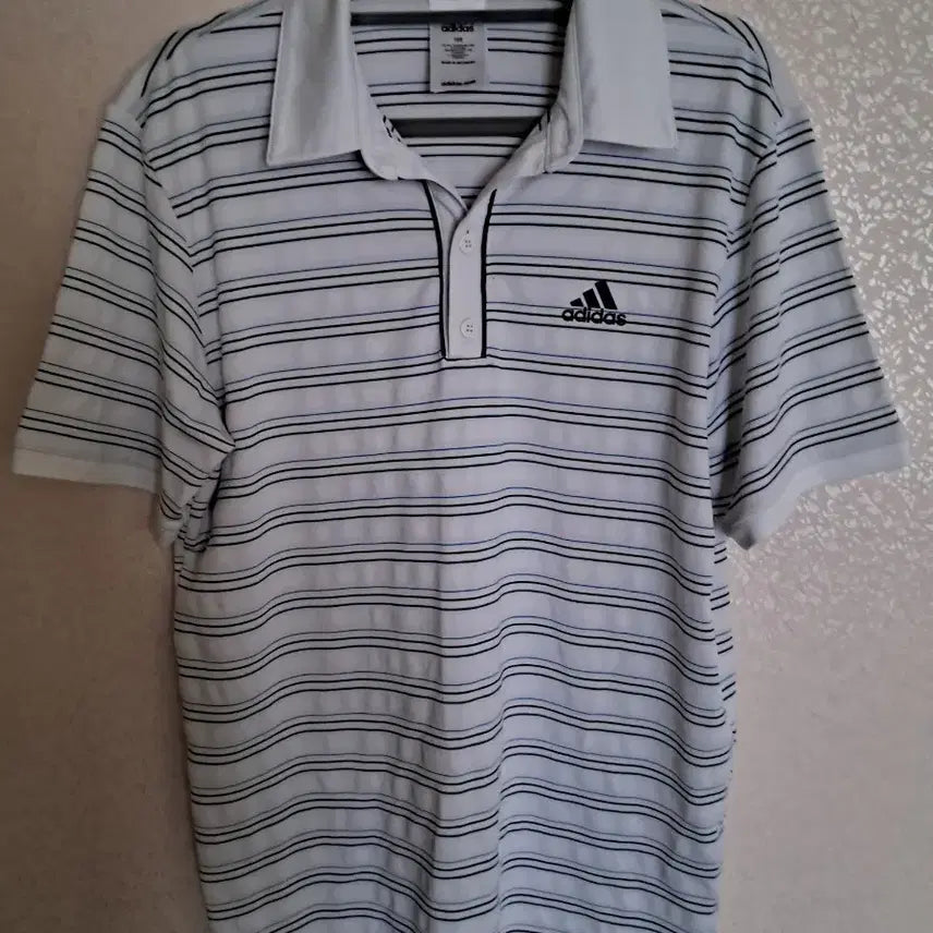[BUNJANG] Adidas Striped Short Sleeve Polo Shirt / 아디다스 스트라이프 반팔 폴로티