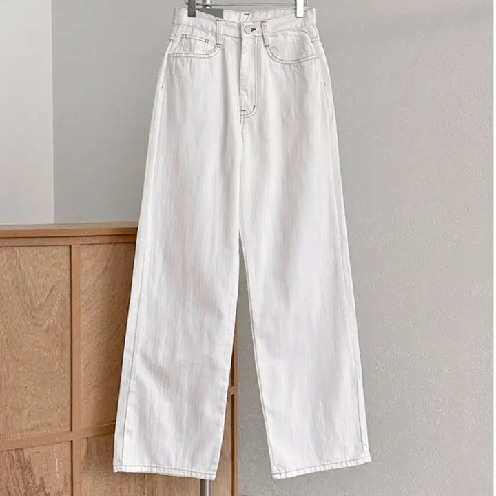 [BUNJANG] Unbranded White Wide Leg Pants (New) / 봄 여름 면바지 논페이드 화이트 와이드 팬츠 S (새상품)