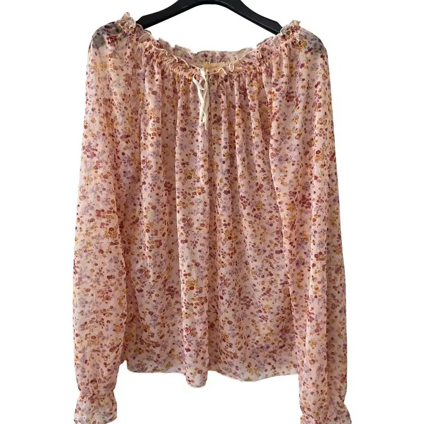 [SOLD OUT] 66-88)시스루 넥밴딩 블라우스