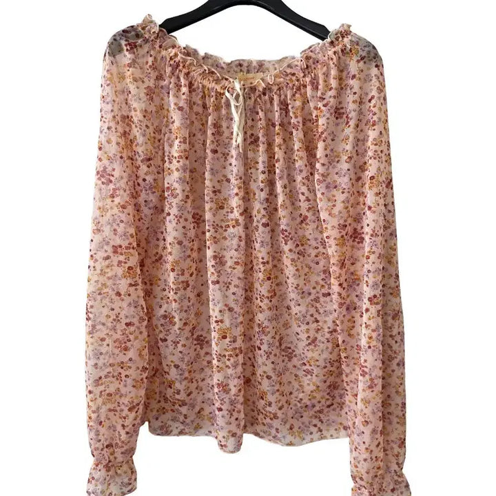 [SOLD OUT] 66-88)시스루 넥밴딩 블라우스