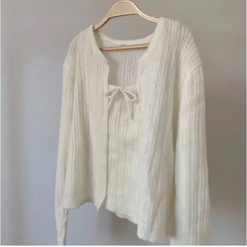 [BUNJANG] Ribbon Knit Tank Cardigan Set / 리본 니트 나시 가디건 세트