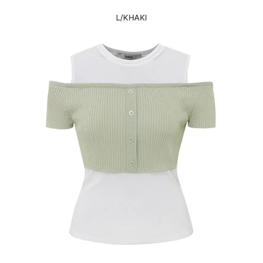 [BUNJANG] RAVE Off-Shoulder Summer Knit (Khaki) / 레이브 오프숄더 여름 니트 (카키)