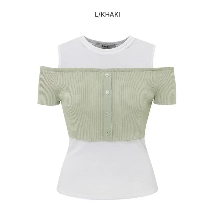 [BUNJANG] RAVE Off-Shoulder Summer Knit (Khaki) / 레이브 오프숄더 여름 니트 (카키)