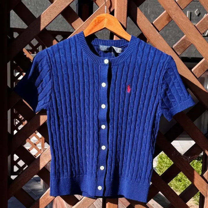 [BUNJANG] Polo Ralph Lauren Cable Knit Cardigan / 폴로 랄프로렌 케이블 니트 가디건 핑크/네이비