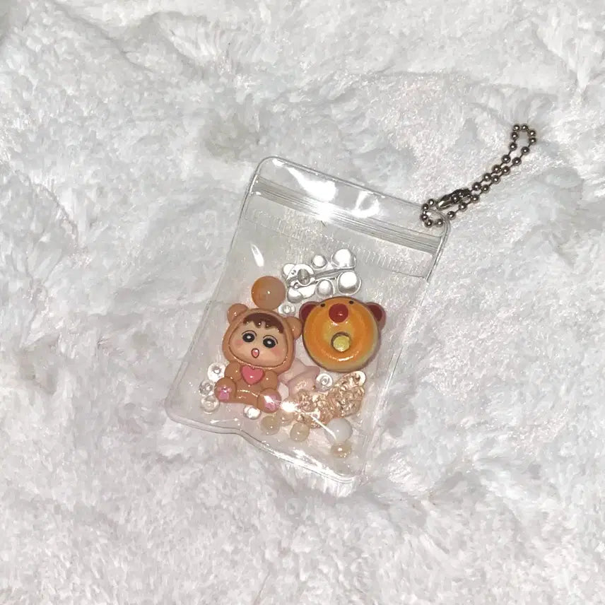 [BUNJANG] Sweets Beads Zipper Bag Charm with Mini Dessert Charm / [미니키링증정] 스위츠 비즈 지퍼백 키링 파우치 키링