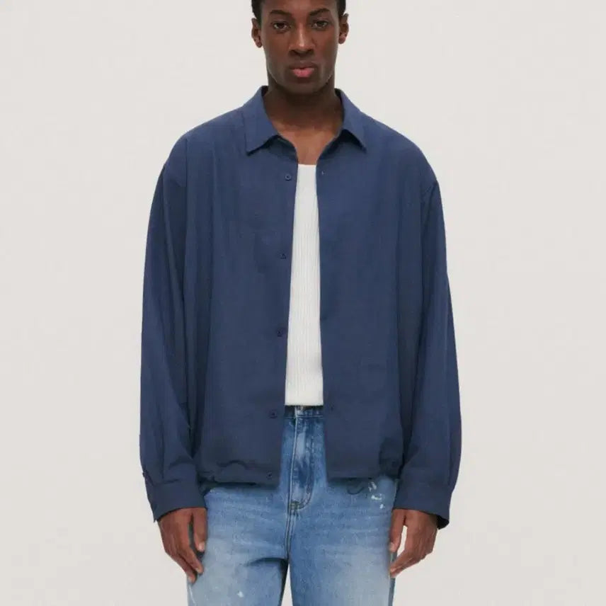 [BUNJANG] SUARE Daily String Gabardine Shirt Jacket Garlic Blue M / 수아레) 새상품 데일리 스트링 개버딘 셔츠 자켓 갈릭블루 M