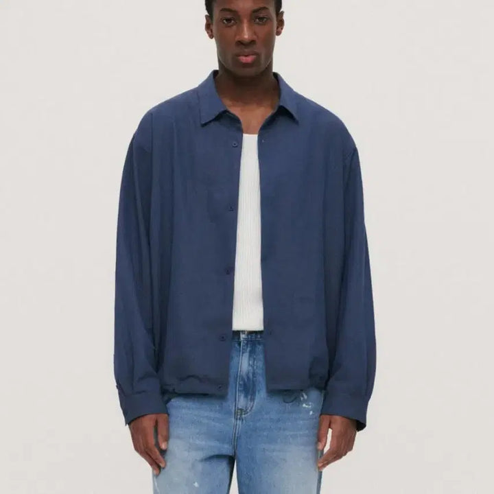 [BUNJANG] SUARE Daily String Gabardine Shirt Jacket Garlic Blue M / 수아레) 새상품 데일리 스트링 개버딘 셔츠 자켓 갈릭블루 M