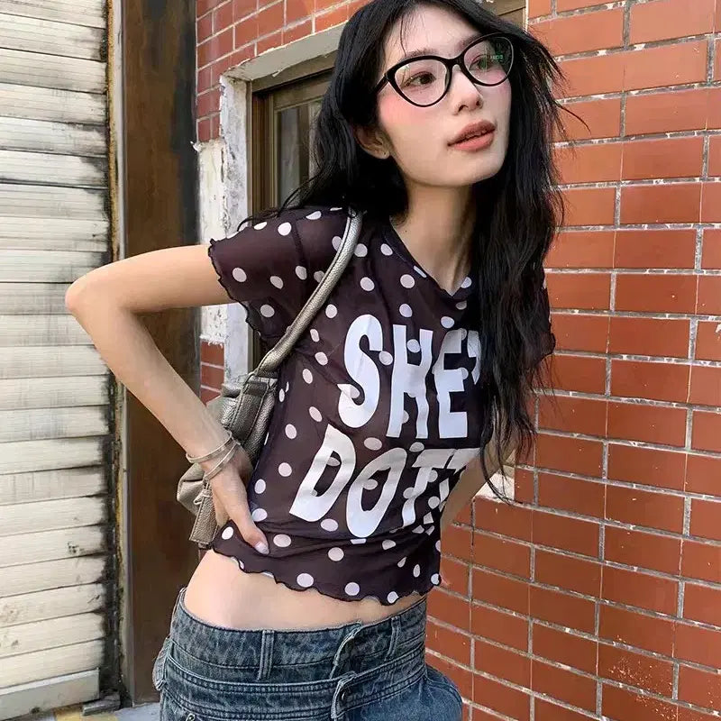 [BUNJANG] Two-Color Dot See-Through T-Shirt / [2컬러] 도트 시스루티셔츠 시스루 반팔티 땡땡이티셔츠 y2k 갸루