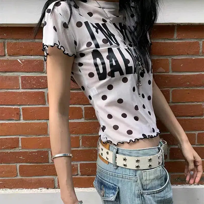 [BUNJANG] Two-Color Dot See-Through T-Shirt / [2컬러] 도트 시스루티셔츠 시스루 반팔티 땡땡이티셔츠 y2k 갸루