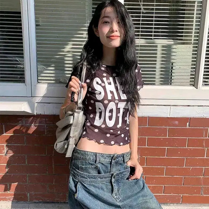 [BUNJANG] Two-Color Dot See-Through T-Shirt / [2컬러] 도트 시스루티셔츠 시스루 반팔티 땡땡이티셔츠 y2k 갸루