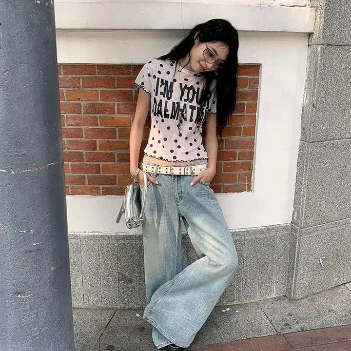 [BUNJANG] Two-Color Dot See-Through T-Shirt / [2컬러] 도트 시스루티셔츠 시스루 반팔티 땡땡이티셔츠 y2k 갸루