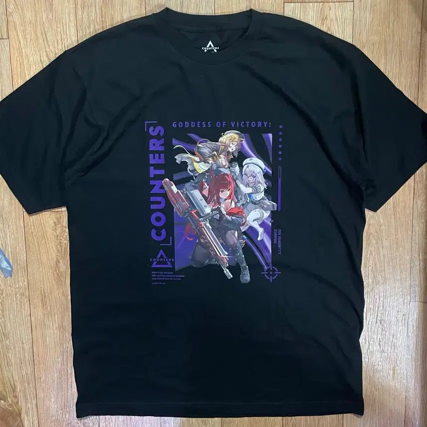 [BUNJANG] Goddess of Victory: NIKKE Counter:Side Characters Raphael Neon Anise Graphic T-Shirt / 승리의여신 니케 카운터스 블랙 일러스트 캐릭터 반팔티