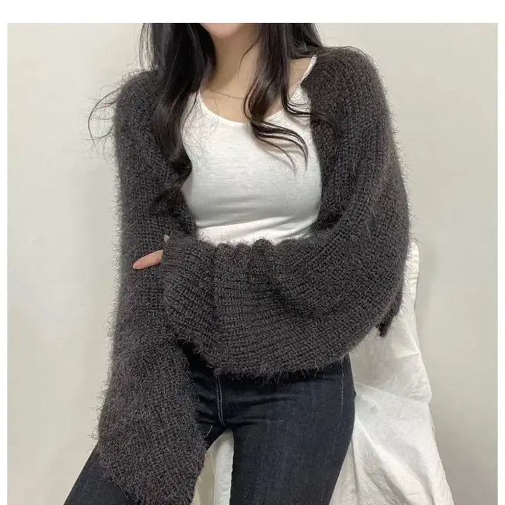 [BUNJANG] Pine Needle Crop Bolero Cardigan / 솔잎 크롭 볼레로 가디건