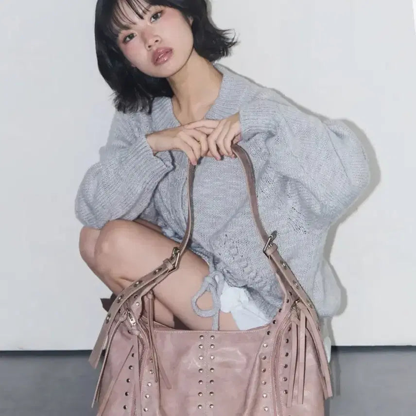 [BUNJANG] Illigo Leaf Eyelet Big Shoulder Bag Pink / 급처)일리고 리프 아일렛 빅 숄더백 핑크