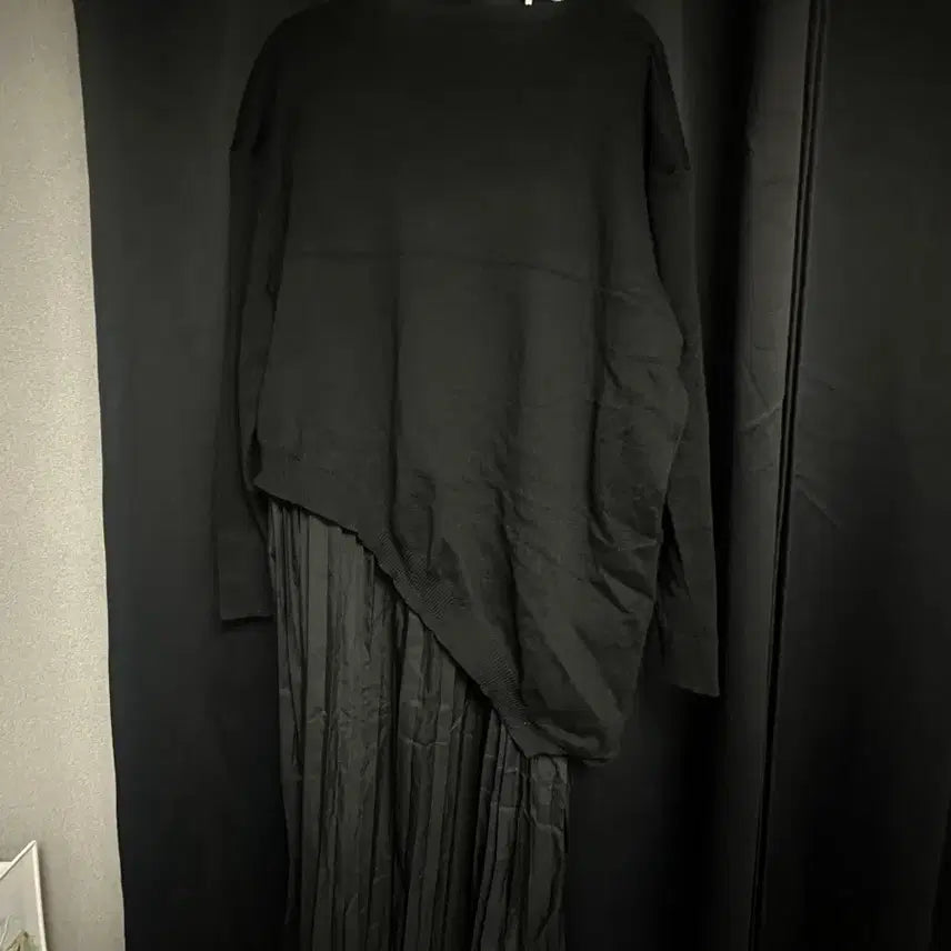 [BUNJANG] Knit Pleated Long Dress Black / 150kg까지 입을 수 있는 니트 플리츠 롱 원피스 블랙