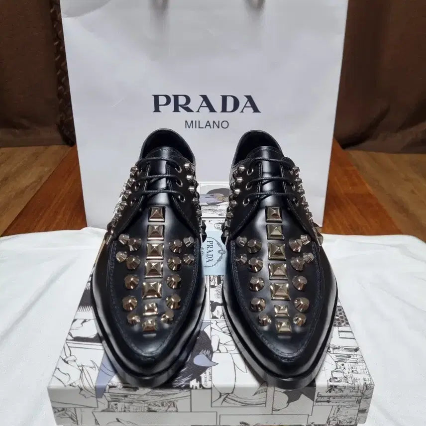 [BUNJANG] Prada Rivet Studded Runway Derby Shoes Black Calfskin Leather / [새상품]프라다 리벳스터드 런웨이 더비슈즈