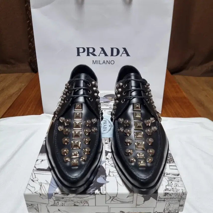 [BUNJANG] Prada Rivet Studded Runway Derby Shoes Black Calfskin Leather / [새상품]프라다 리벳스터드 런웨이 더비슈즈