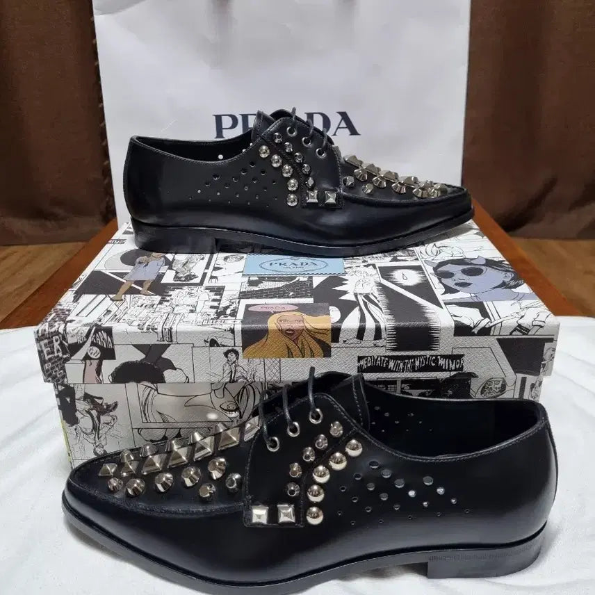 [BUNJANG] Prada Rivet Studded Runway Derby Shoes Black Calfskin Leather / [새상품]프라다 리벳스터드 런웨이 더비슈즈