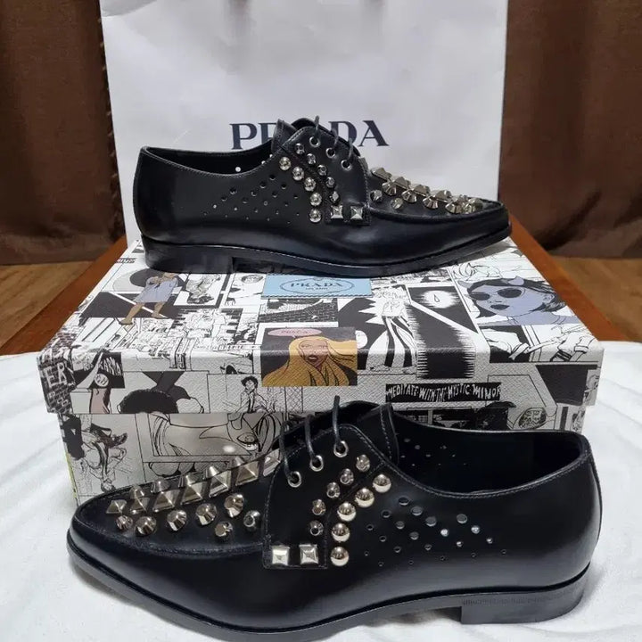 [BUNJANG] Prada Rivet Studded Runway Derby Shoes Black Calfskin Leather / [새상품]프라다 리벳스터드 런웨이 더비슈즈