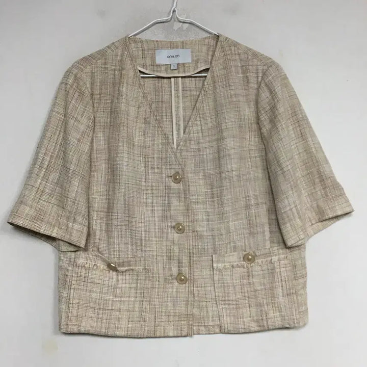 [BUNJANG] On &amp; On Linen Collarless Short Sleeve Jacket Ivory 85 / 온앤온 린넨 노카라 반팔 자켓 85