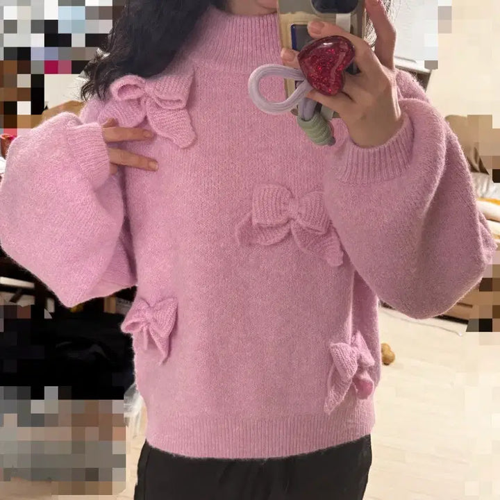 [BUNJANG] Cras Ribbon Balloon Sleeve Knit Sweater / 44 55 텍ㅇ새상품 정가45만 Cras 리본 벌룬소매 니트 스웨터