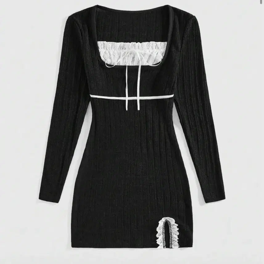 [BUNJANG] Shein Black Lace Ribbon Mini Dress / 쉬인 블랙 레이스 리본 미니 원피스 양산형 지뢰계 스나계