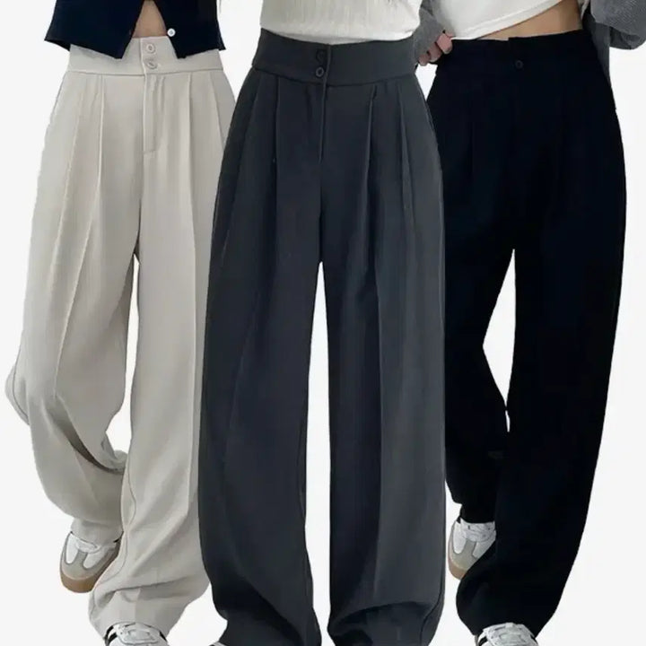 [BUNJANG] Pintuck Wide Slacks (Black, Long M) / 핀턱 일바와이드 슬랙스(블랙)