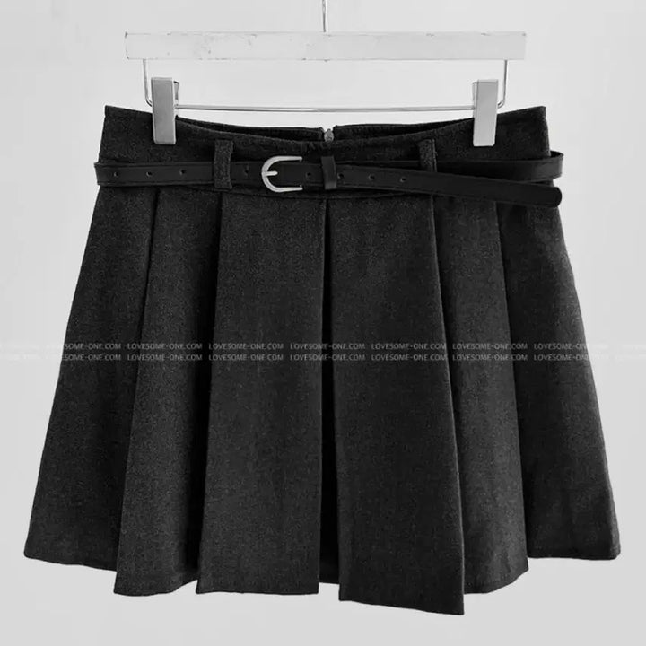 [BUNJANG] Elodie Pleated A-Line Mini Skirt with Inner Shorts and Belt Set / (속바지내장/벨트세트)엘로디 플리츠 주름 A라인 미니 스커트