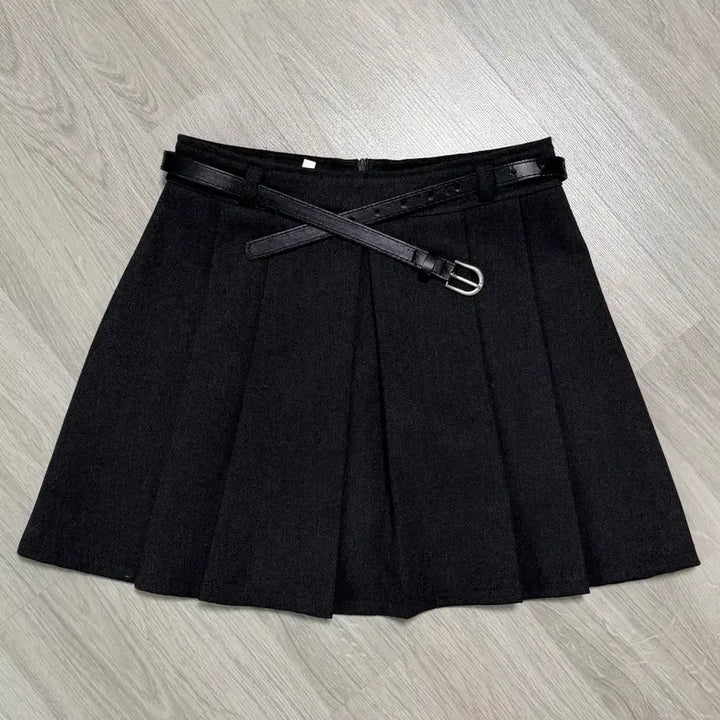 [BUNJANG] Elodie Pleated A-Line Mini Skirt with Inner Shorts and Belt Set / (속바지내장/벨트세트)엘로디 플리츠 주름 A라인 미니 스커트