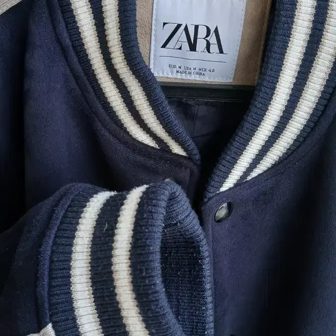 [BUNJANG] ZARA Navy Stadium Jacket (M) Suede / 자라 네이비 스타디움 자켓 M사이즈 상태좋음 스웨이드재질느낌