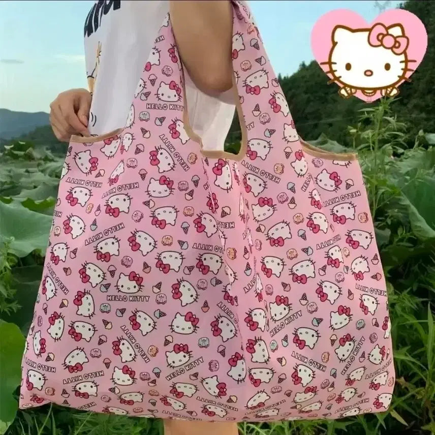 [BUNJANG] Sanrio Pink Ice Cream Hello Kitty Shopping Bag / (예약배송)대형 수입 핑크 아이스크림 키티 장바구니 에코백 보조가방