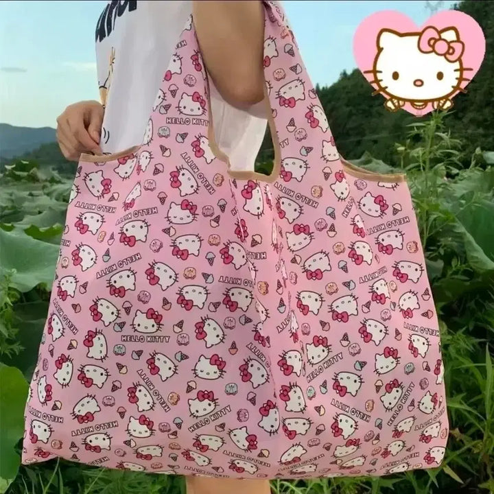 [BUNJANG] Sanrio Pink Ice Cream Hello Kitty Shopping Bag / (예약배송)대형 수입 핑크 아이스크림 키티 장바구니 에코백 보조가방