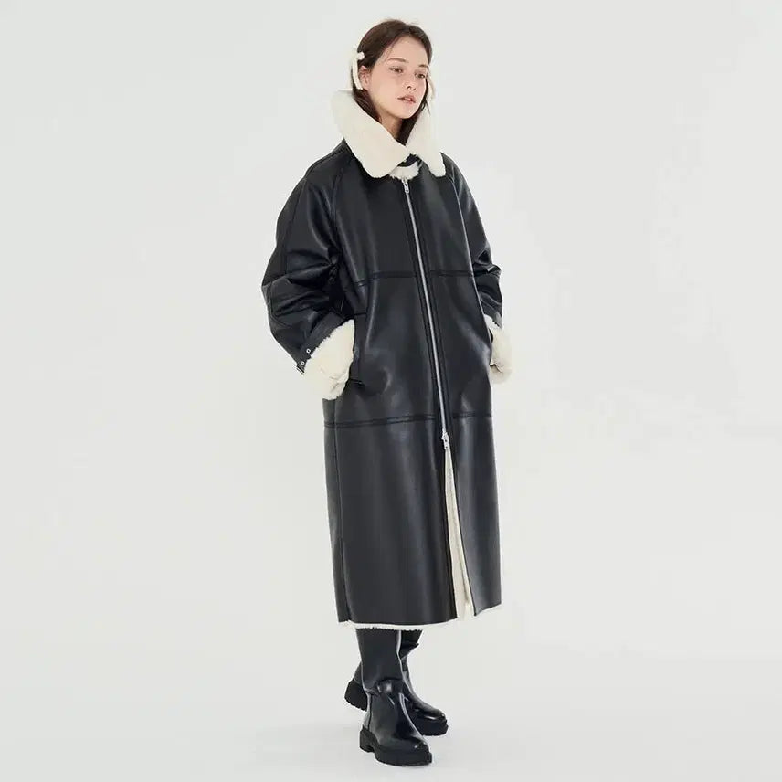 [BUNJANG] Metaphor Oversized Long Faux Fur Shearling Coat / 입고나간적 X - [메타퍼] 무스탕 코트 겨울 오버핏 롱 퍼 코트 무스탕