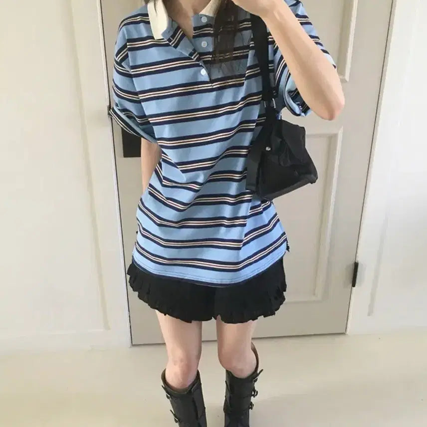 [BUNJANG] Light Stripe Pique Polo Shirt / 라이트 단가라 피케 카라티 | 반팔티
